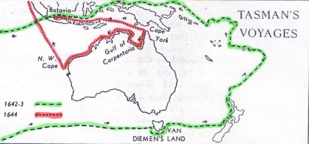 travels of Abel Tasman map