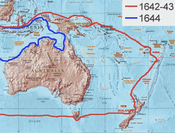 Abel Tasman route of the first and second voyage