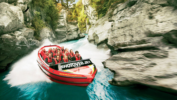 Jet boating at Shotover river New Zealand